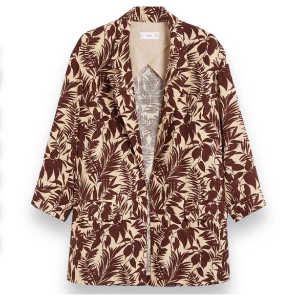 MNG Mango NWT Women’s Tropical Linen Blend Boyfriend Blazer Longline Brown XS - Picture 1 of 11